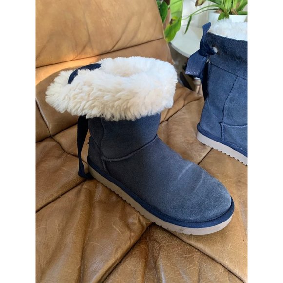 Koolabura Blue UGGS 6 bow sheep wool lined fleece roll down - Picture 2 of 9